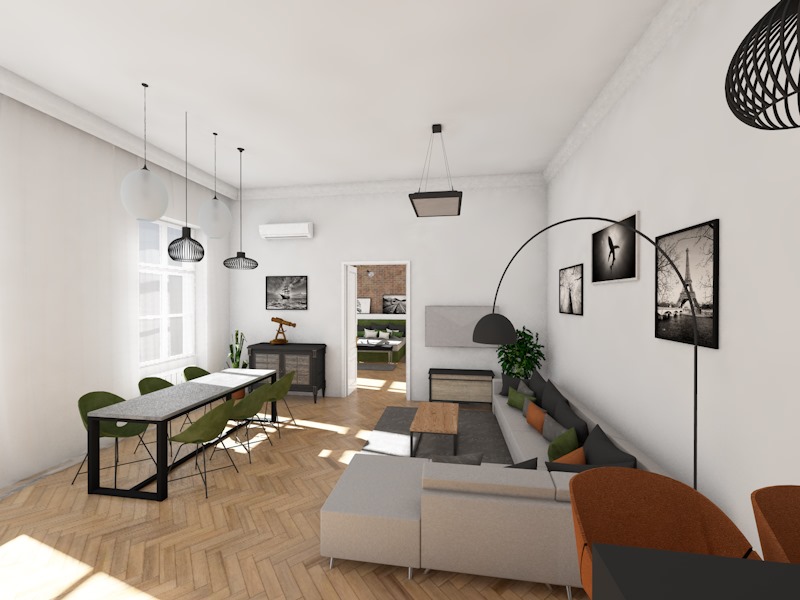 3D látványtervezés nappali lakás lakberendezés